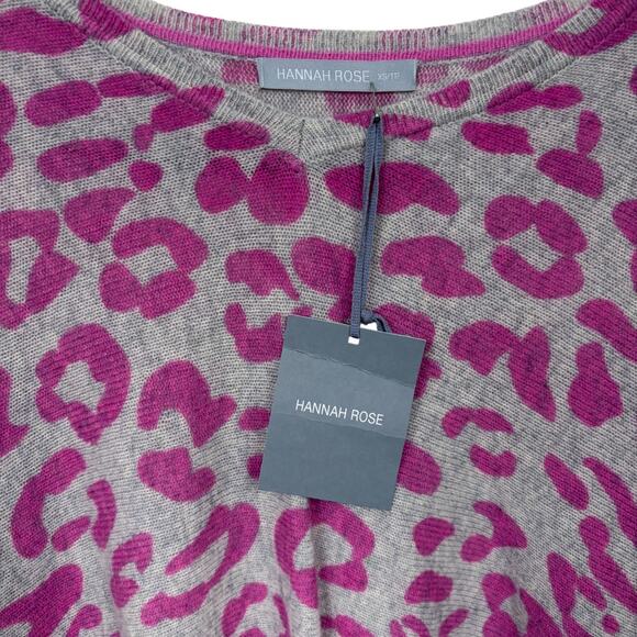 Hannah Rose 100% Cashmere Sweater Sx XS Leopard Pink Gray Soft Warm Chalet - Picture 2 of 6